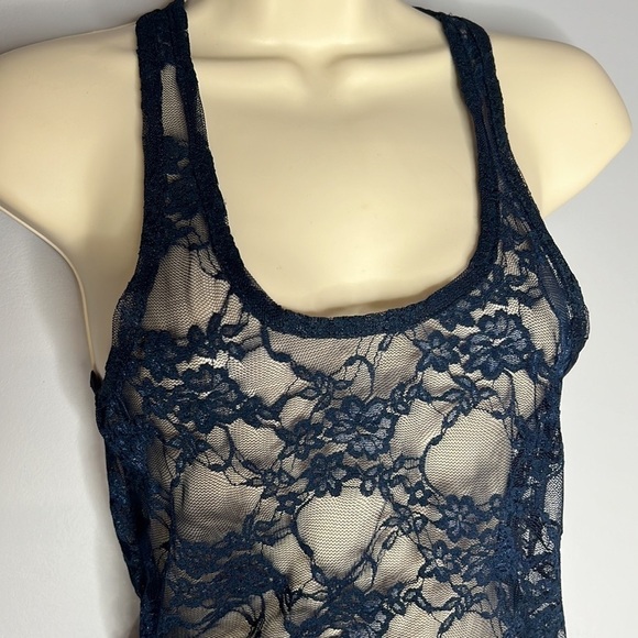 ZENANA OUTFITTERS DARK BLUE SHEER LACE RACERBACK TANK TOP new Small - Picture 2 of 7